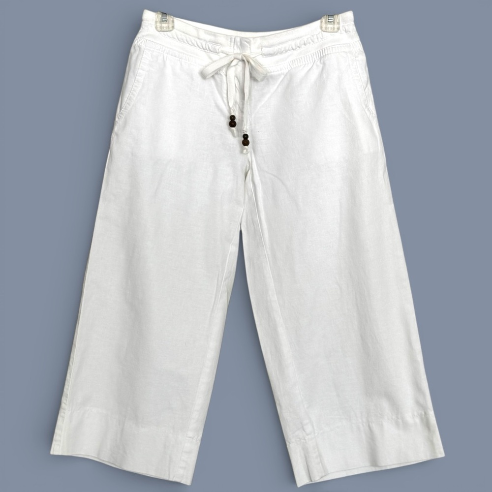Ann Taylor LOFT Petites Size 2P White Linen Blend Marisa Wide Leg Pants Pockets
